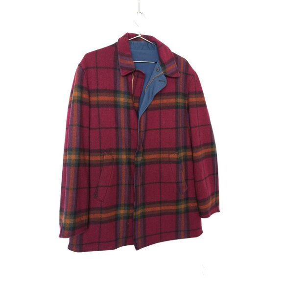 Vintage Pendleton Reversible Maroon Plaid Wool Full Zip Coat
